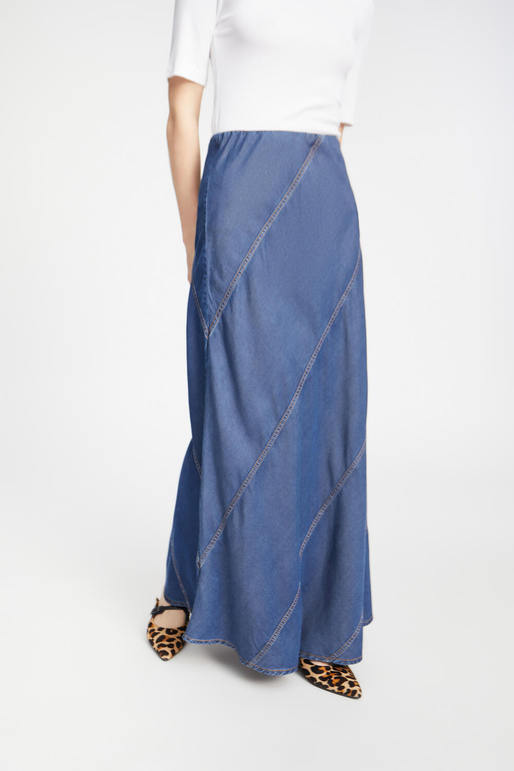 Parson lang denimnederdel - Indigo